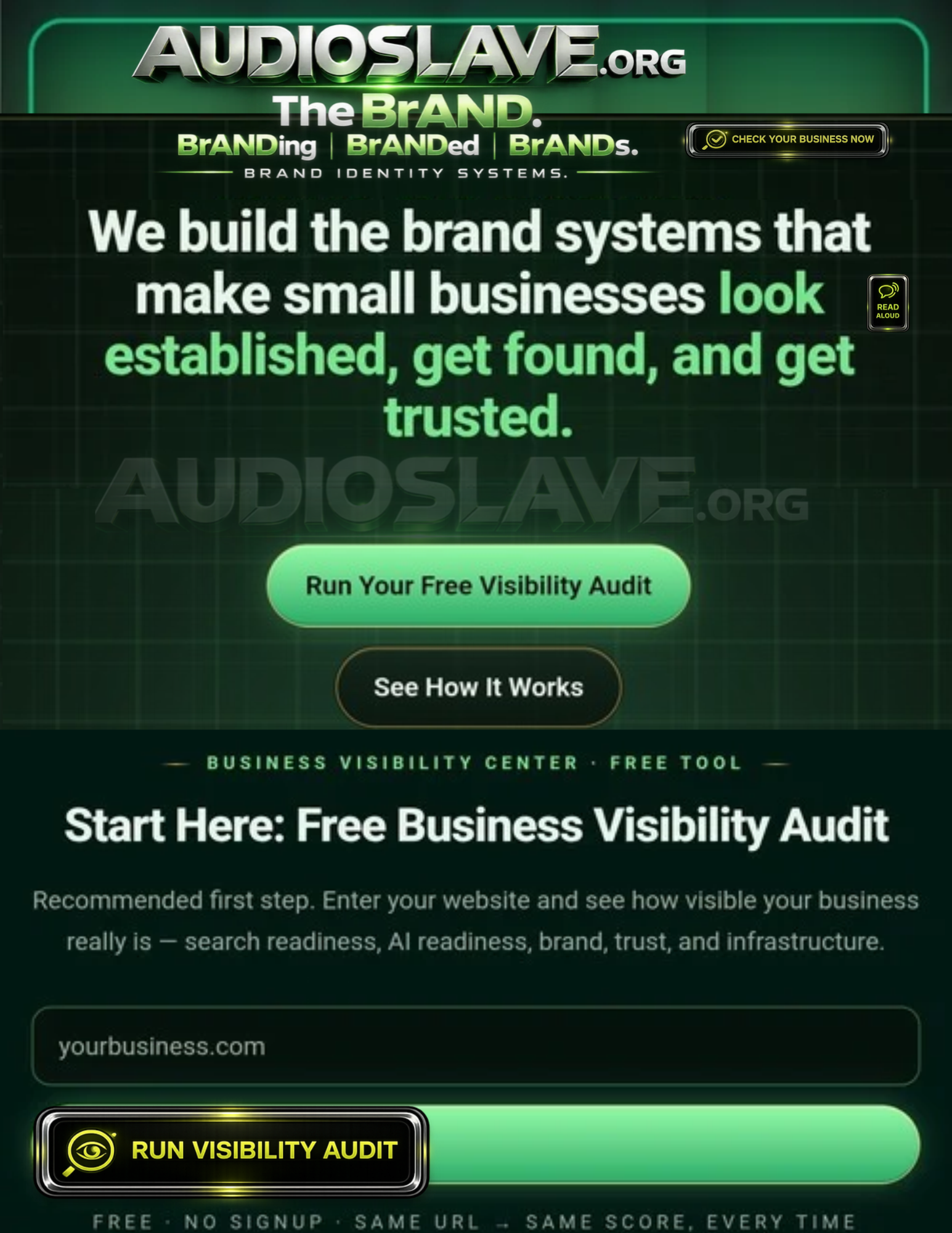 AudioSlave.org — The BrAND. Brand Identity Systems. Free Business Visibility Audit.